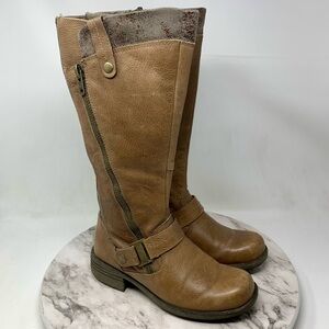 Earth Origins Portia Zip Brown Leather Comfort Boots 6 Rugged Casual Classic